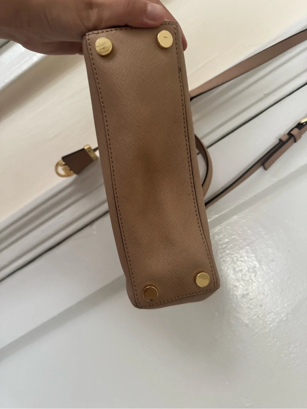 Michael Kors Taupe Leather Satchel with Gold Hardware